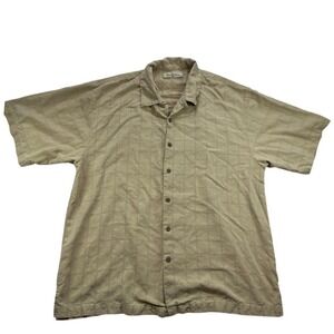 Tommy Bahama Mens Silk Button Up Shirt Short Sleeve Tan Cocktail Glasses XL